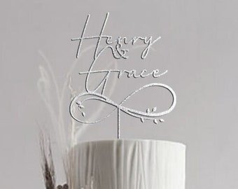 Custom Engagement Cake Topper / Personalized Infinity Symbol Wedding Cake Topper / Rustic Wedding Cake Topper / Mr and Mrs Cake Topper -MIM
