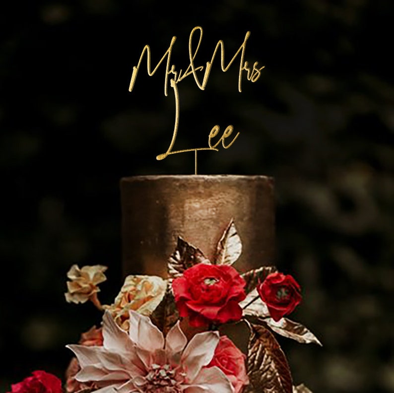 Rustic Wedding Cake Topper / Script Cake Toppers for Wedding / Personalized Wedding Cake Topper / Mr and Mrs Cake Topper /Bridal Shower MIM image 4