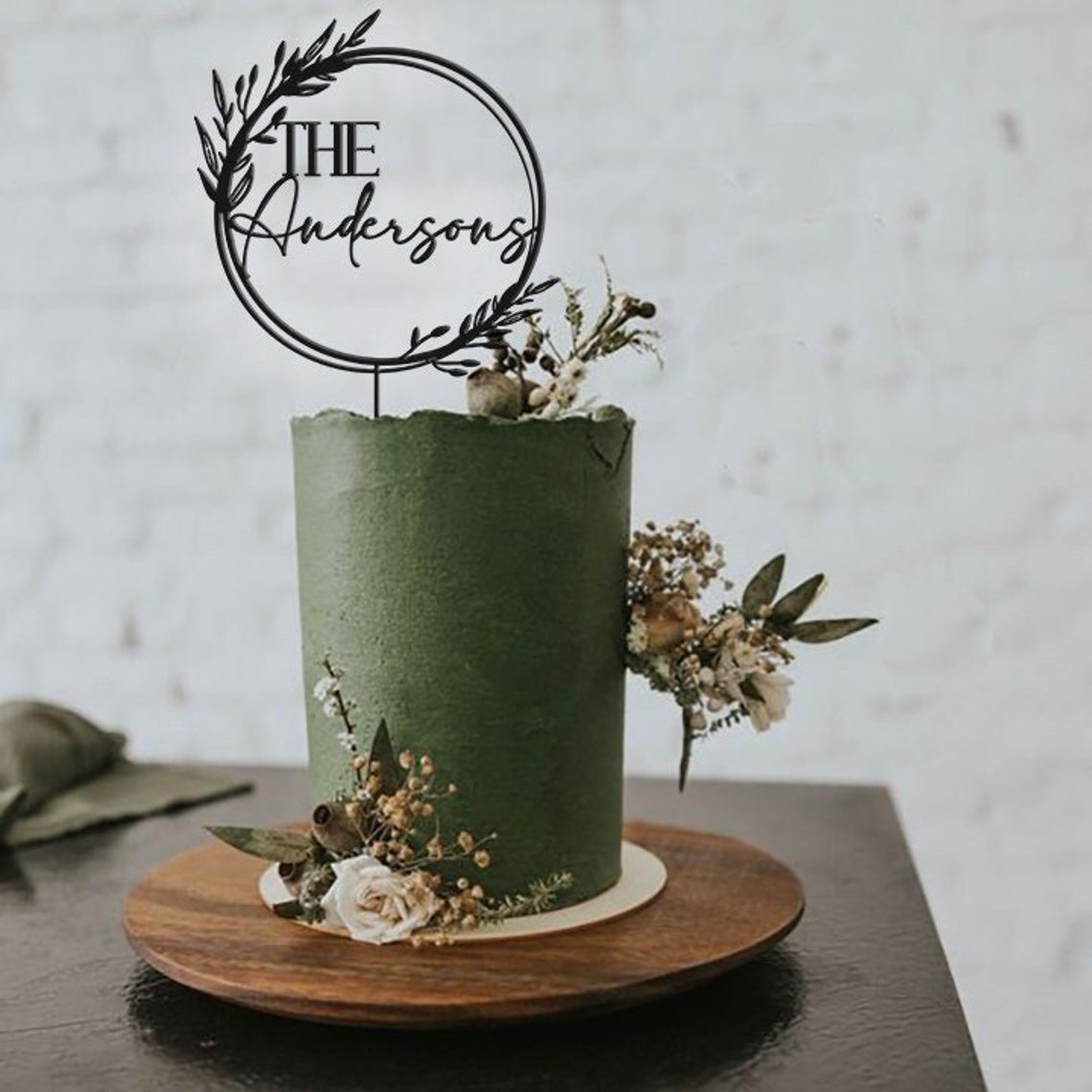 Boho Floral Wedding Cake Topper With Rustic Wreath / Mr and Etsy