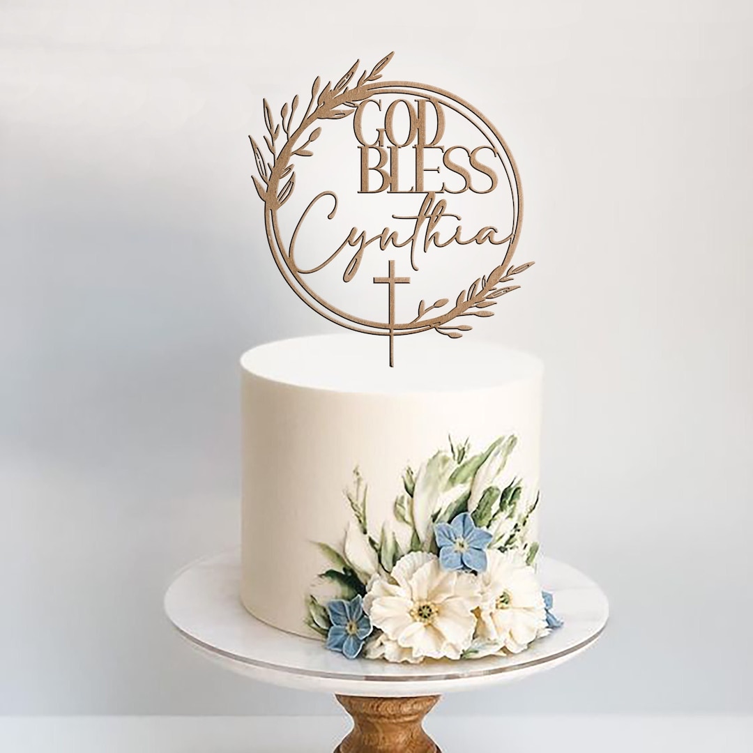 Personalized Baptism Cake Topper With Wreath / Custom Christening Cake