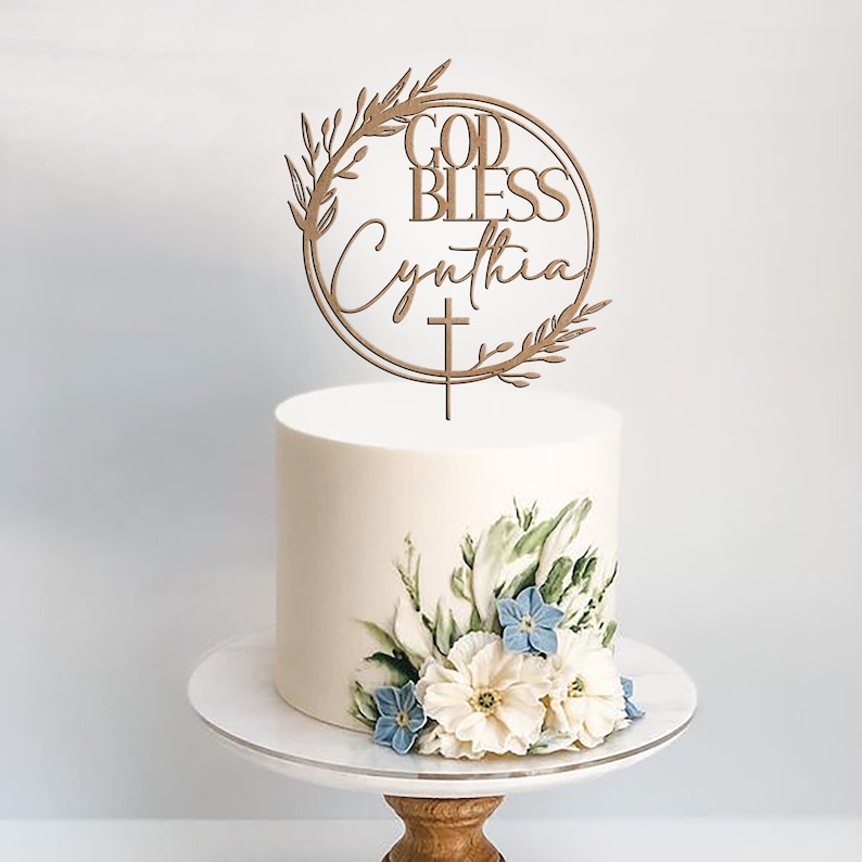 Personalized Baptism Cake Topper With Wreath / Custom - Etsy