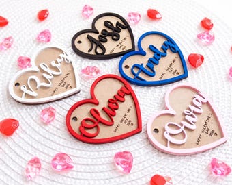 Etiquetas de nombre para San Valentín / Etiquetas de nombre con forma de corazón de madera / Etiquetas de regalo de madera / Etiquetas para cestas de San Valentín / Etiquetas de nombre / Etiquetas de regalo de madera
