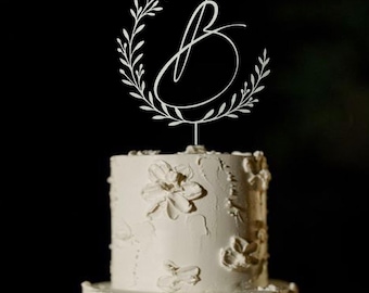 Personalized Wooden Wedding Cake Topper - Initials Monogram, Rustic Decor