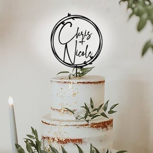 Wedding Initials Monogram Topper Rustic Wreath / Rustic Wedding Cake Topper / Personalized Wedding Cake Topper / Script Cake Toppers MIM image 5