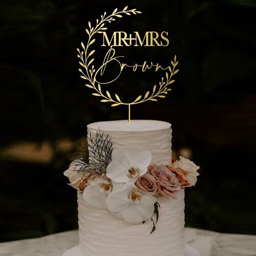 Customizable Floral Rattan Cake Topper - Rhombus Shape With Acrylic Monogram - Rustic Wedding & Birthday Decor - View #5