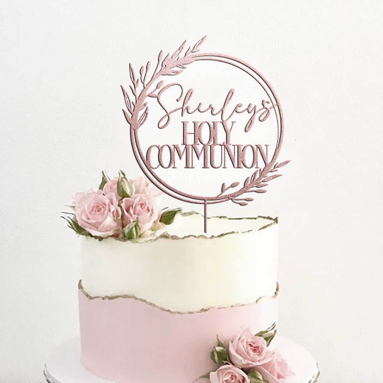 Personalized Baptism Cake Topper With Wreath / Custom - Etsy