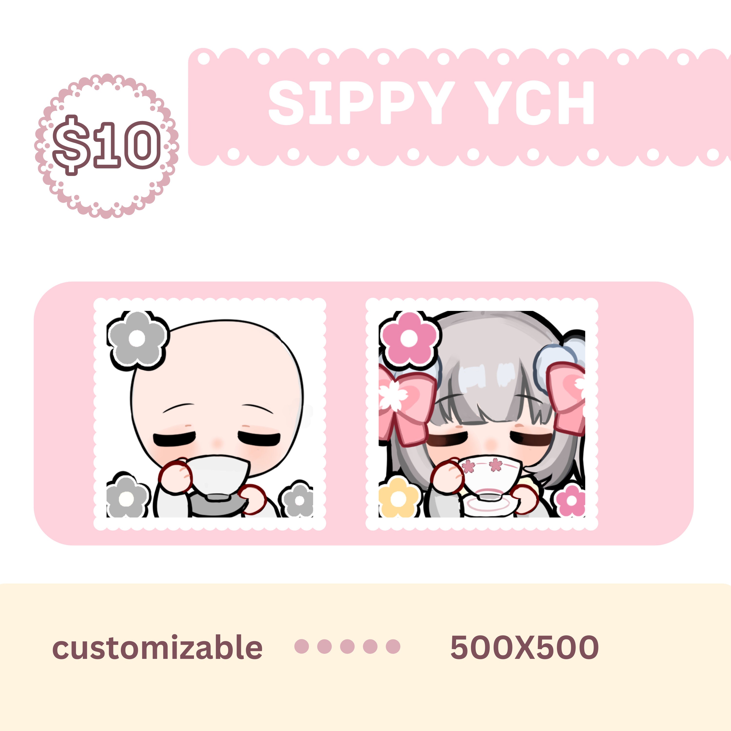 Cute YCH Tea emote | for Vtubers / streaming/ twitch / discord, youtube etc! chibi