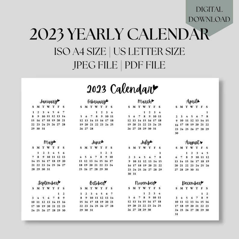 2023 Year Calendar Printable Desk Calendar Yearly Wall - Etsy Australia