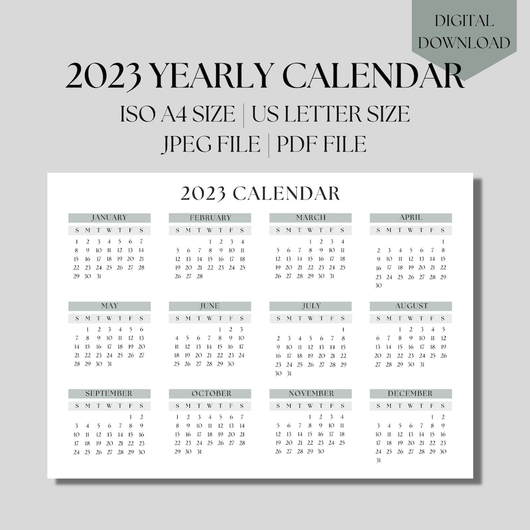 2023 Year Calendar Printable Desk Calendar Yearly Wall - Etsy