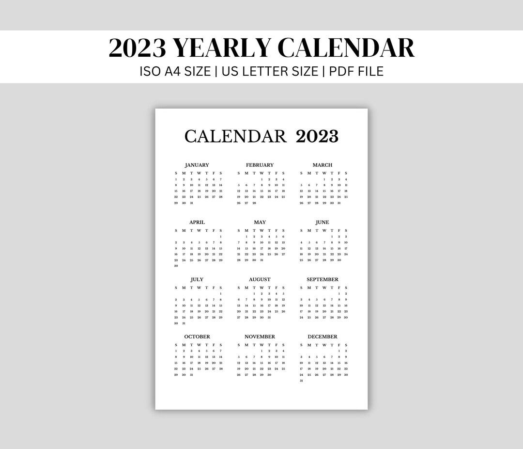 2023 Year Calendar Printable Desk Calendar Yearly Wall Etsy New Zealand