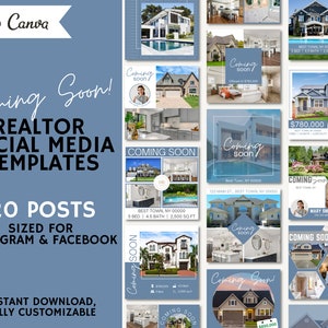 Realtor Social Media Templates COMING SOON posts | Real Estate Marketing | Realtor Facebook Posts | Realtor Instagram Posts | Canva Template