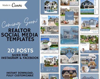 Realtor Social Media Templates COMING SOON posts | Real Estate Marketing | Realtor Facebook Posts | Realtor Instagram Posts | Canva Template