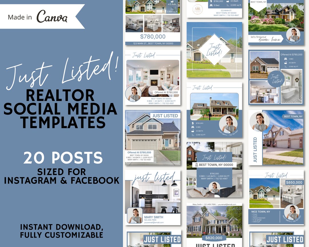 Realtor Social Media Templates JUST LISTED Posts | Real Estate ...