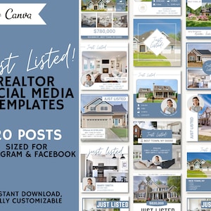 Realtor Social Media Templates JUST LISTED posts | Real Estate Marketing | Realtor Facebook Posts | Realtor Instagram Posts