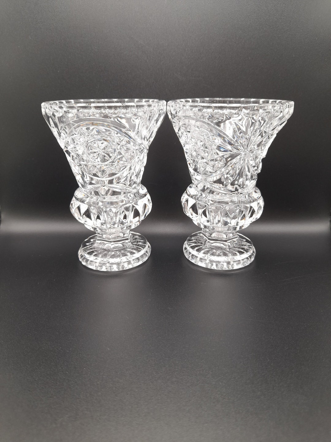 Set of Small Crystal Flower Vases With Saw Tooth Rim and Etsy