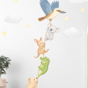 Australian Animals Fabric Wall Stickers for Nursery or Playroom | Removable Koala Kangaroo Wombat Decals | Baby Room Wall Art for Kids Decor