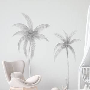 Palm Tree Wall Decals in Grey for Nursery or Kids Room | Removable Tropical Wall Stickers | Neutral Jungle Wall Art for Baby or Playroom