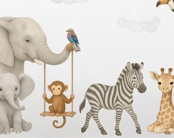 Safari Kinderzimmer Wandtattoo: Dschungeltiere im Aquarell-Stil