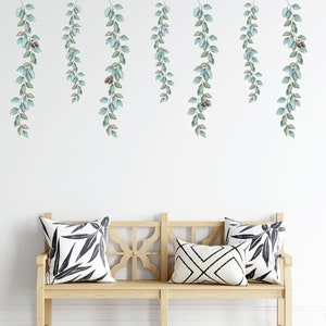 Hanging Eucalyptus Wall Decals for Nursery or Bedroom | Removable Greenery Fabric Stickers | Watercolour Botanical Baby or Home Décor