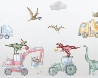 Dinosaur Construction Truck Wall Decals: Peel & Stick Nursery Decor