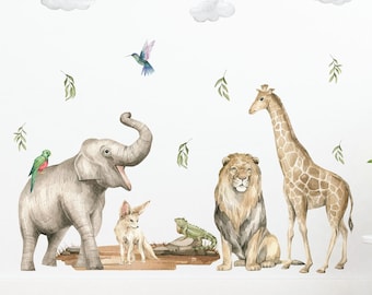 Safari Tier Wandtattoos: Elefant, Giraffe, Löwe