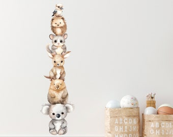 Australian Animal Stack Wall Decal, 149cm Tall Tower of a Koala, Wombat, Kangaroo, Possum, Echidna and Kookaburra