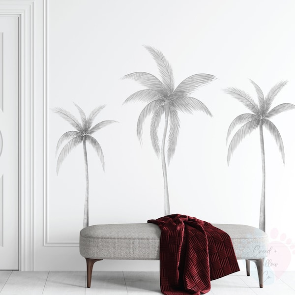 Tropical Palm Tree Wall Decals, Grey Palm Tree Nursery Wall Stickers