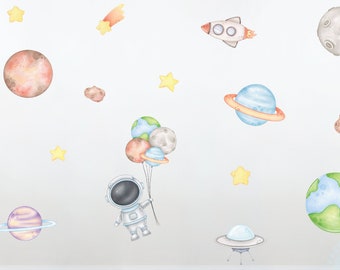 宇宙の壁用デカール：太陽系、惑星、宇宙飛行士