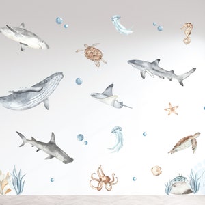 Under the Sea Wall Stickers, Ocean Wall Decals, Removable Shark Decals