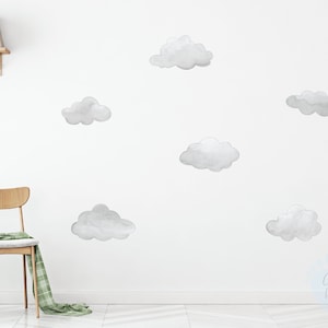 Light Grey Cloud Wall Stickers for Nursery or Kids Room | Removable Fabric Cloud Decals | Soft Sky Themed Baby Room or Playroom Wall Art