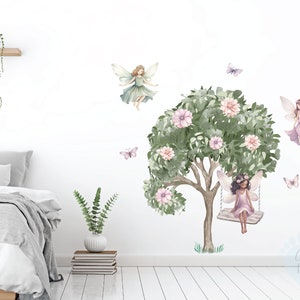 Adesivos de parede de fadas para berçário ou quarto infantil | Adesivos removíveis de jardim de fadas | Arte de parede mágica para quarto de bebê ou sala de jogos em tons suaves