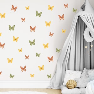 Woodland Mini Butterfly Wall Decals for Nursery or Kids Room | Removable Butterfly Stickers | Red, Green & Yellow Nature Wall Art