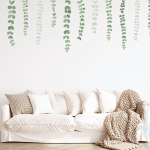 Hanging Vine Wall Decals for Nursery or Bedroom | Removable Greenery Fabric Stickers | Watercolour Jungle Leaf Baby Room or Playroom Decor