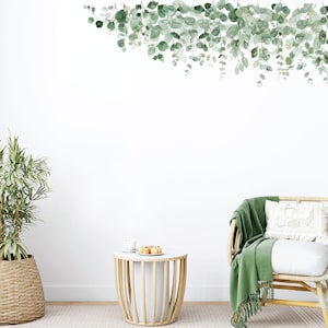 Hanging Green Foliage Wall Decals for Nursery or Bedroom | Removable Leaf Garland Stickers | Watercolour Botanical Wall Art for Baby Room