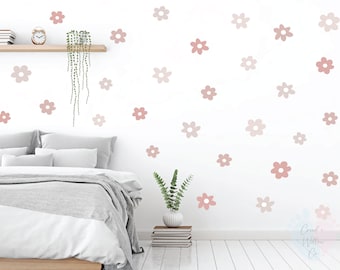 Pink Beige Daisy Wall Stickers, Pink Flower Decals