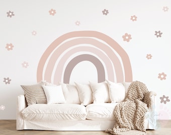 Beige & Pink Rainbow Flower Wall Decals - Removable Wall Stickers