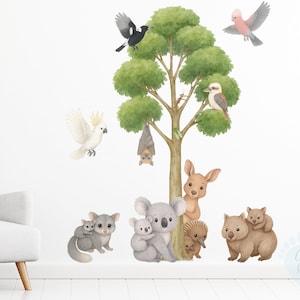 Australian Animals Nursery Wall Decals with Gum Trees | Removable Animal Wall Stickers | Koala Kangaroo Wombat Wall Art for Kids Room Decor