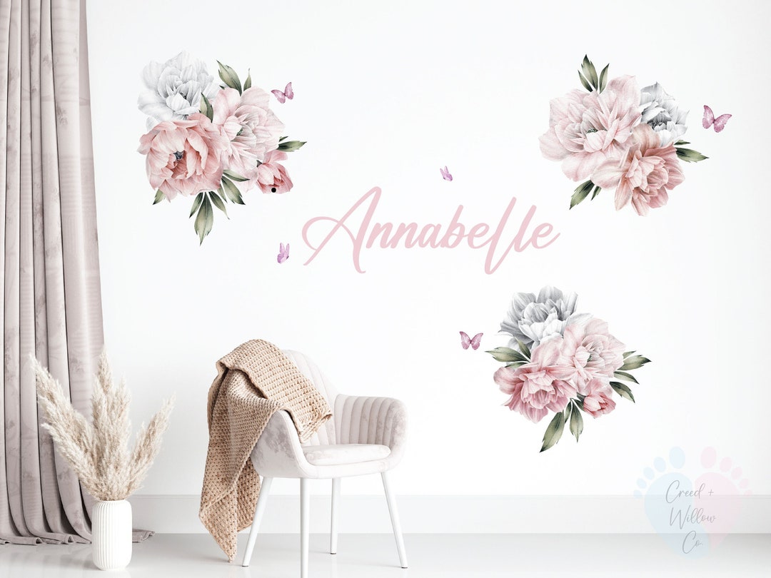 Peony Wall Sticker/decals, Nursery Wall Decor Ideas, Peony Flower Wall ...