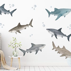 Fabric Shark Wall Decals for Nursery or Kids Room | Removable Ocean Theme Wall Stickers | Blue Shark for Baby Room or Playroom Decor
