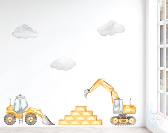 Construction Truck Wall Decals: Digger, Excavator, Bricks