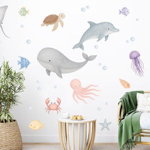 Ocean Adventure Wall Stickers for Kids Room or Nursery | Removable Watercolour Sea Animal Decals | Underwater Playroom or Baby Wall Art