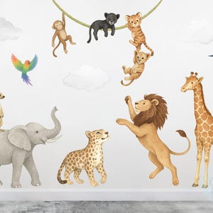 Safari Animal Nursery Wall Stickers for Baby Room | Removable Giraffe Lion Elephant Decals | Jungle Animal Wall Art for Kids Decor