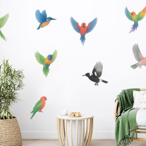 Adesivi murali con uccelli in volo per cameretta o cameretta dei bambini / Adesivi murali rimovibili con uccelli acquerellati / Decorazioni murali ispirate alla natura per cameretta o sala giochi per bambini