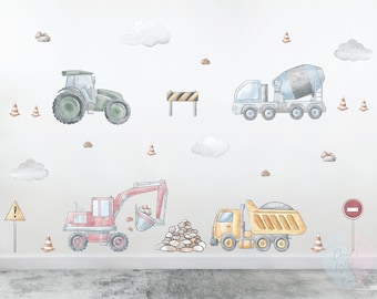 Construction Truck Wall Decals: Kids Room Decor, Removable Stickers