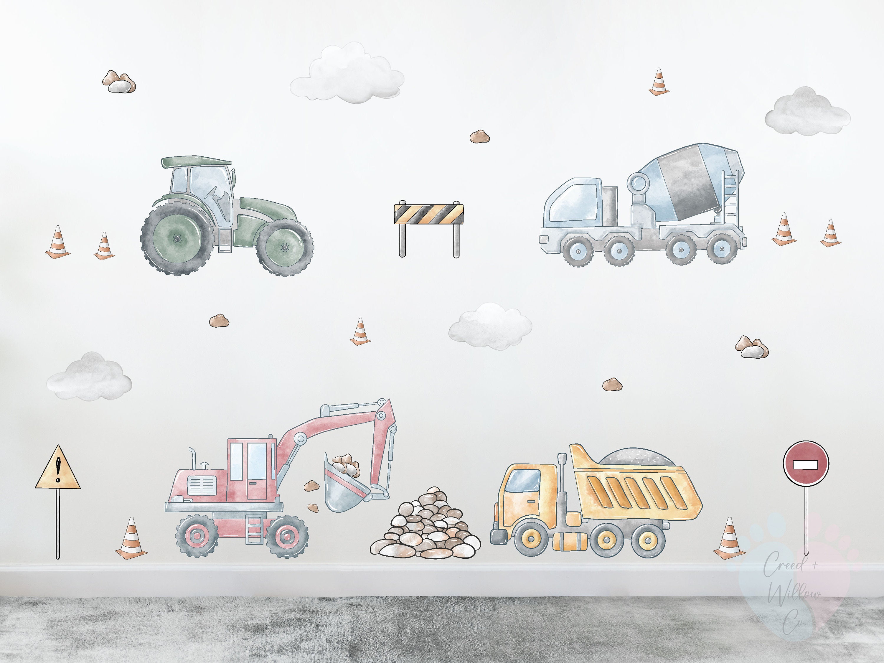 Construction Truck Wall Decals: Kids Room Decor, Removable Stickers, image size:3000x2250
