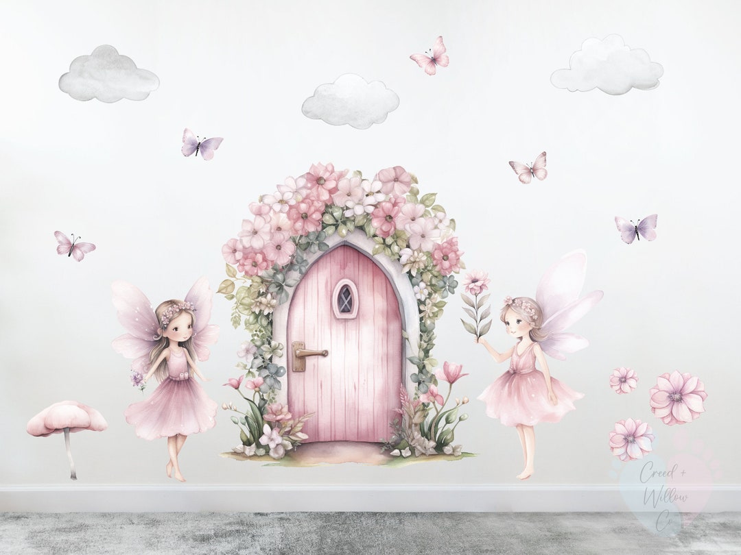 Flower Fairy Door, Pink Fairy Wall Stickers - Etsy