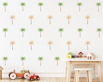 Beige Palm Tree Wall Decals: Boho Nursery Decor, Set of 32