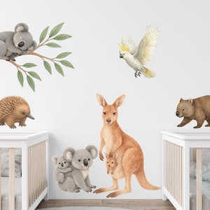 Australian Wildlife Wall Decal Set for Nursery or Kids Room | Koala Kangaroo Wombat Wall Stickers | Animal Wall Art for Baby Room Decor