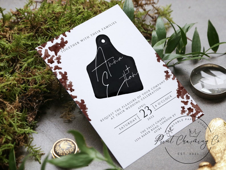 Western Wedding Invitation Template, Photo Wedding Invitation, Cow Print, Instant Download, Invitation with Photo, Rustic Wedding, DIY image 5