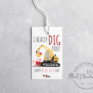 I Really Dig You, Etiquetas de Dia dos Namorados para Crianças, Festa do Dia dos Namorados, Download Digital, Para Impressão, Etiqueta para Presente de Festa, Dia dos Namorados de Construção, Editável